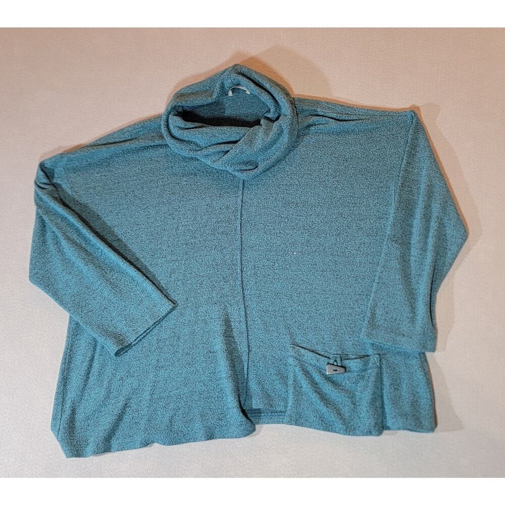 Jess & Jane Brushed Hacci Cowl Neck Pocket Tunic Teal Large